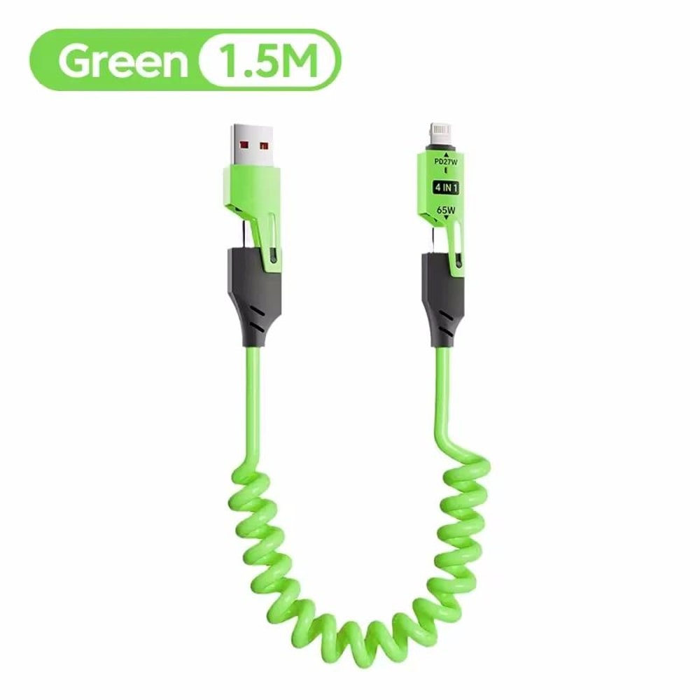 65W 4in1 Spring USB Charging Cable With Fast Charging Support 8