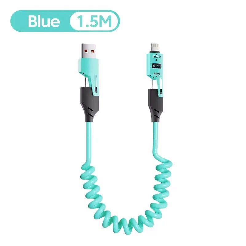 65W 4in1 Spring USB Charging Cable With Fast Charging Support 9