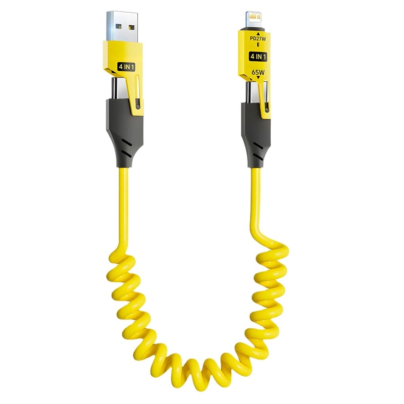 65W 4in1 Spring USB Charging Cable With Fast Charging Support 6