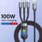 100W Transparent 3in1 Super Fast Charging Cable With LED Indicator TypeC Micro USB Lightning 0