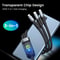 100W Transparent 3in1 Super Fast Charging Cable With LED Indicator TypeC Micro USB Lightning 5