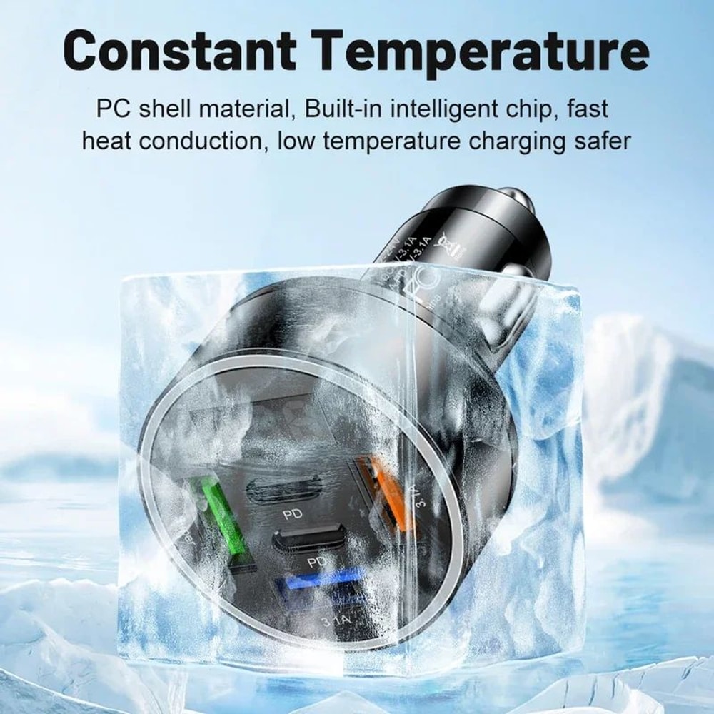 66W Fast Charge MultiPort USB Car Charger With Digital Voltage Display 4