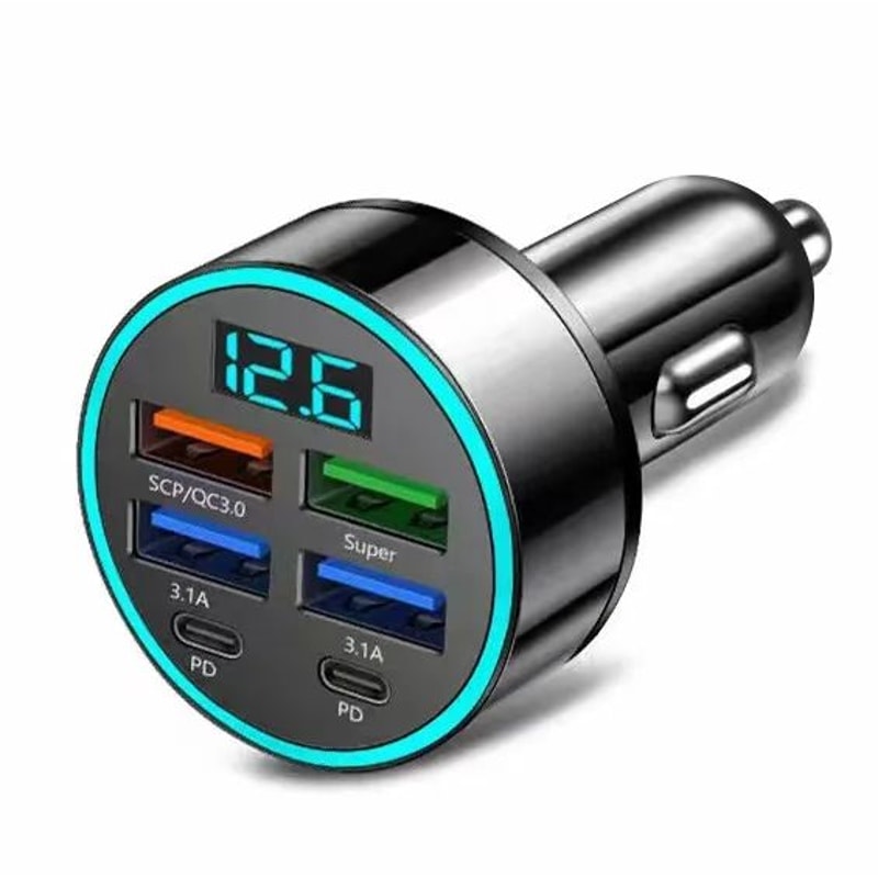 66W Fast Charge MultiPort USB Car Charger With Digital Voltage Display 7