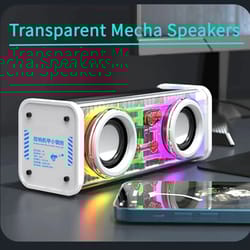 v8 transparent mecha bluetooth speaker with rgb bass