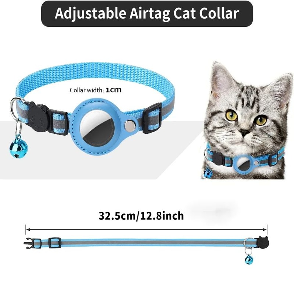 Reflective AirTag Cat Collar With Bell Adjustable AntiLost Pet Collar 1