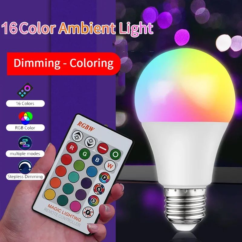 AuroraGlow RGB LED Light Bulb 16Color Dimmable E27 With Remote Control 0