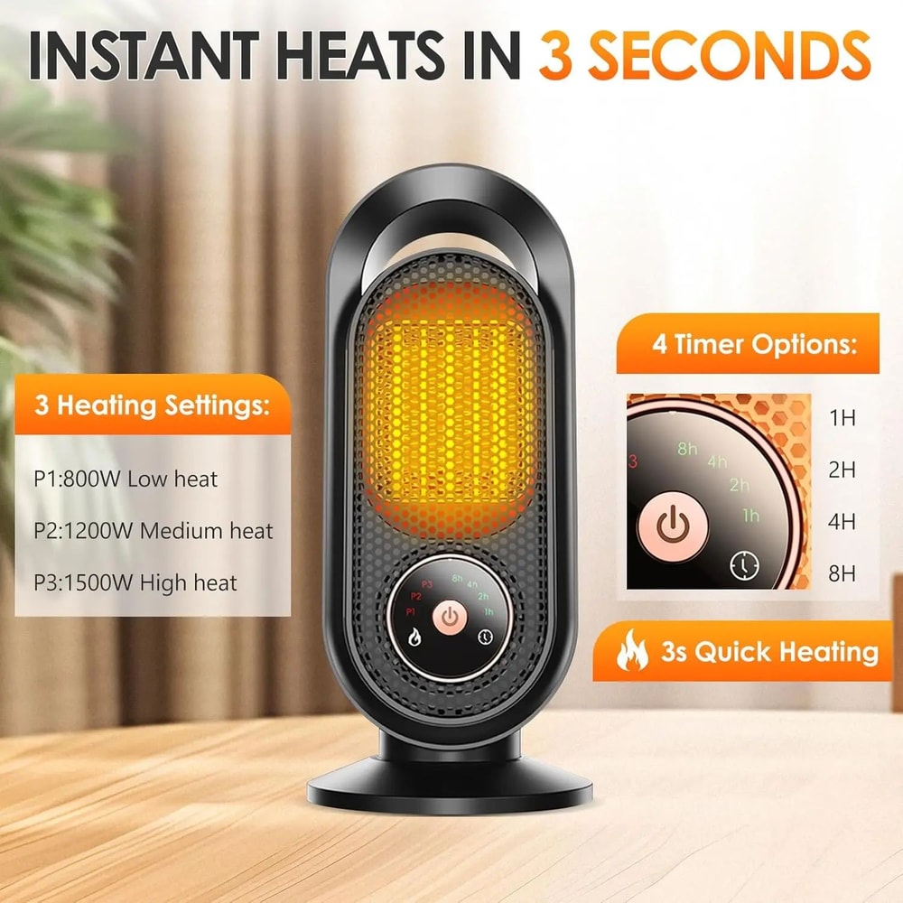 1500W Ceramic Space Heater With Fast 3Second WarmUp For Home Office 3