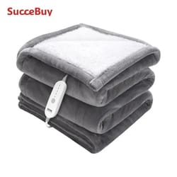 succebuy electric heated throw blanket with timer – soft flannel sherpa comfort, 5 heat levels
