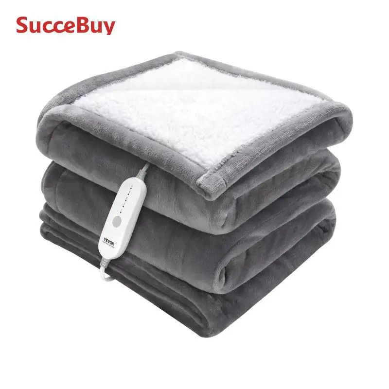 SucceBuy Electric Heated Throw Blanket With Timer Soft Flannel Sherpa Comfort 5 Heat Levels 0