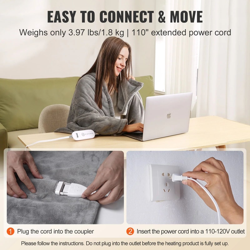 SucceBuy Electric Heated Throw Blanket With Timer Soft Flannel Sherpa Comfort 5 Heat Levels 4