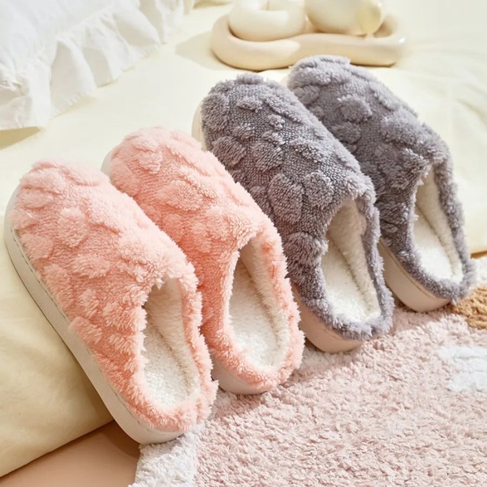 Warm Cotton House Slippers For Women Couples Soft Fluffy Indoor Flat Shoes 1