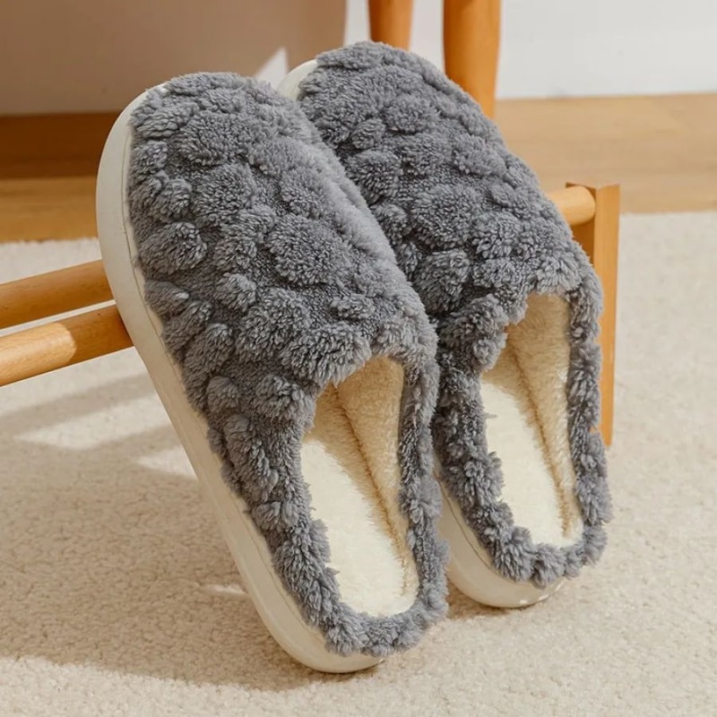Warm Cotton House Slippers For Women Couples Soft Fluffy Indoor Flat Shoes 7