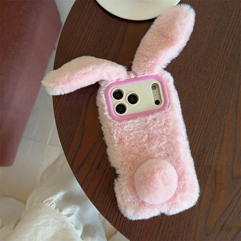 Premium Furry Rabbit Plush Phone Case Cute 3D ShockResistant IPhone Cover 1