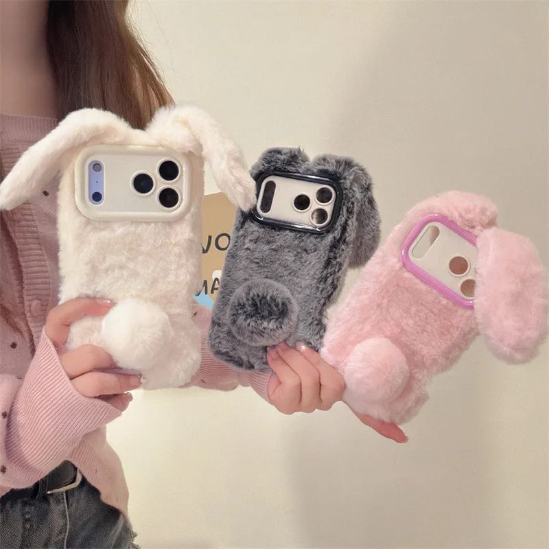 Premium Furry Rabbit Plush Phone Case Cute 3D ShockResistant IPhone Cover 3