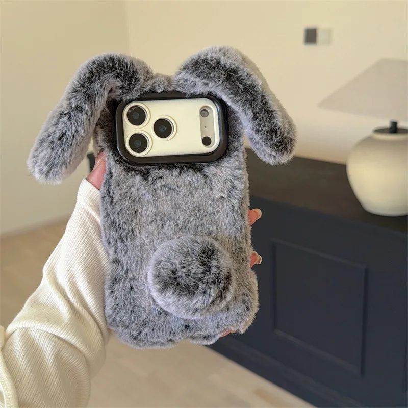 Premium Furry Rabbit Plush Phone Case Cute 3D ShockResistant IPhone Cover 5