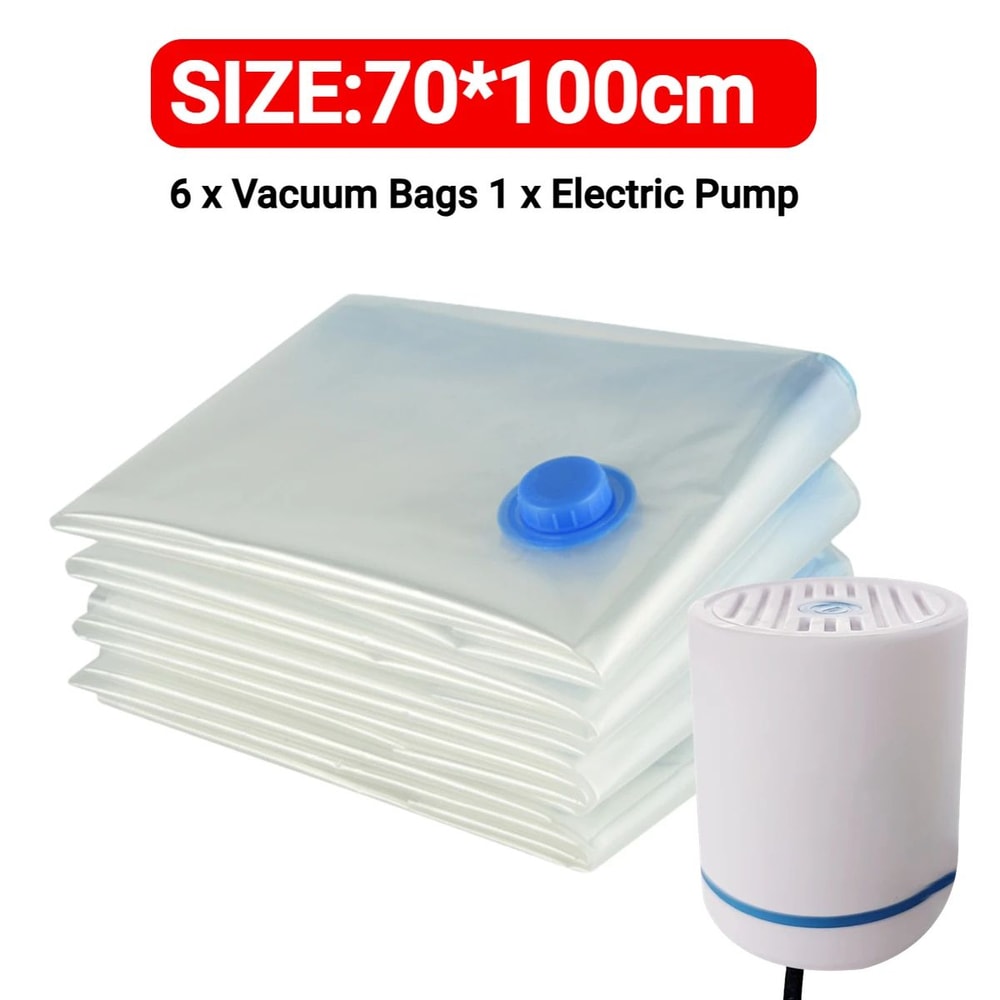 Reusable Vacuum Storage Bags With Mini Electric Sealer SpaceSaving Clothes Organizer 7 Sizes 19