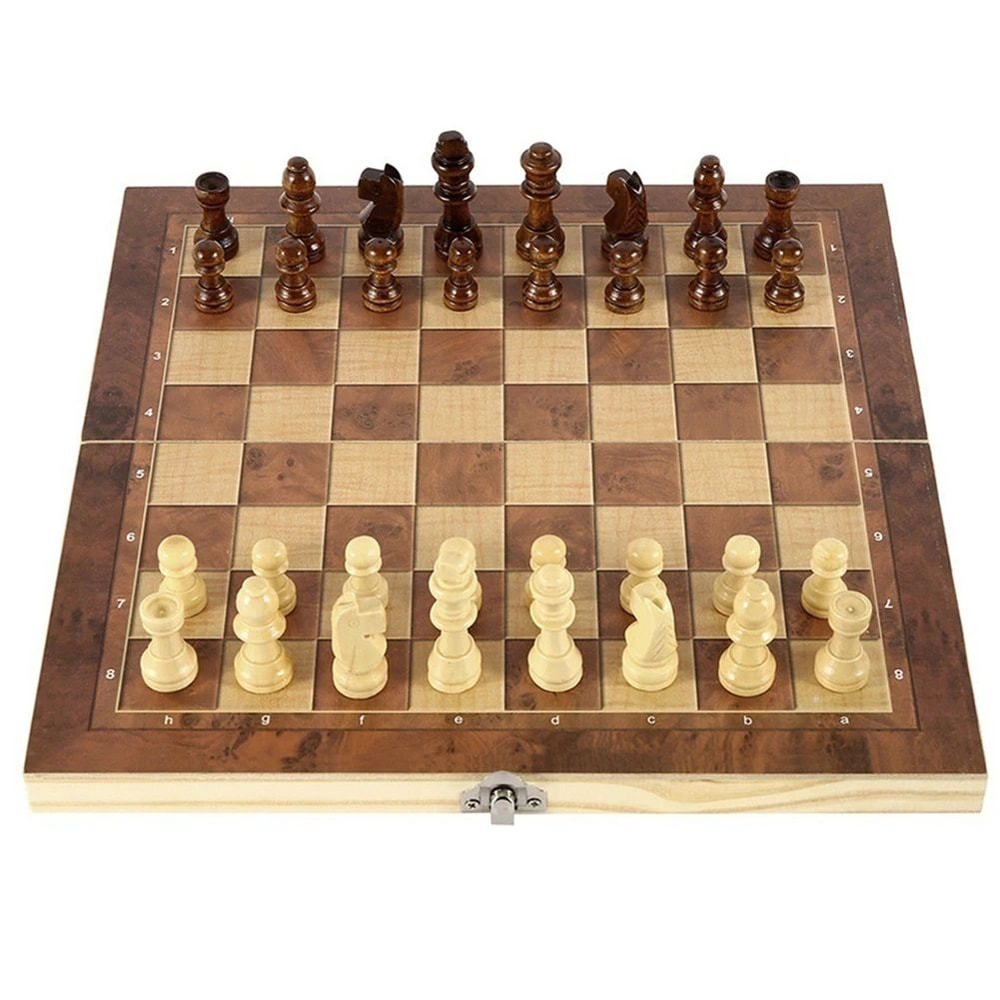 3in1 Folding Wooden Chess Board Game Set With Storage Chess Checkers Backgammon 2