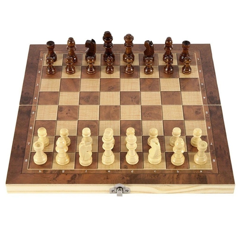 3in1 Folding Wooden Chess Board Game Set With Storage Chess Checkers Backgammon 2