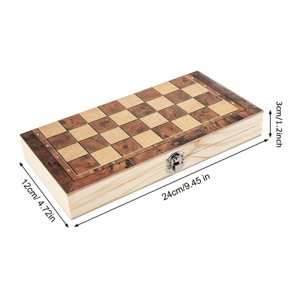3in1 Folding Wooden Chess Board Game Set With Storage Chess Checkers Backgammon 1