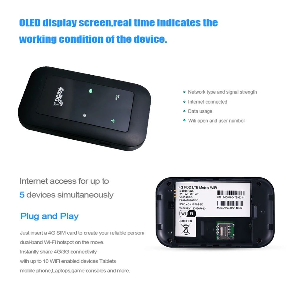 UltraConnect 4G LTE WiFi Router Portable Hotspot With SIM Card Slot Signal Booster 3