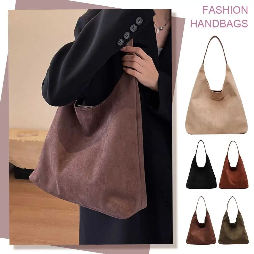 Vintage Suede Hobo Shoulder Bag Large Capacity Retro Work Tote For Women 2