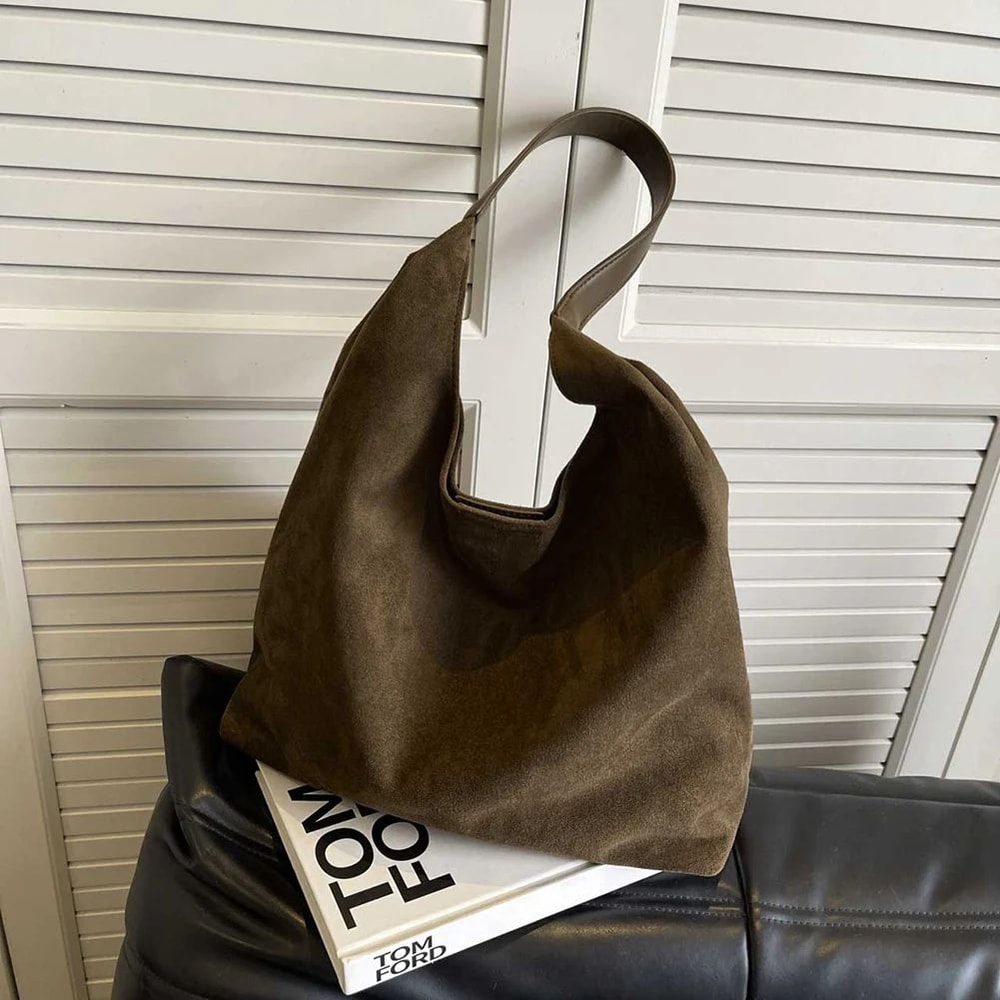 Vintage Suede Hobo Shoulder Bag Large Capacity Retro Work Tote For Women 11