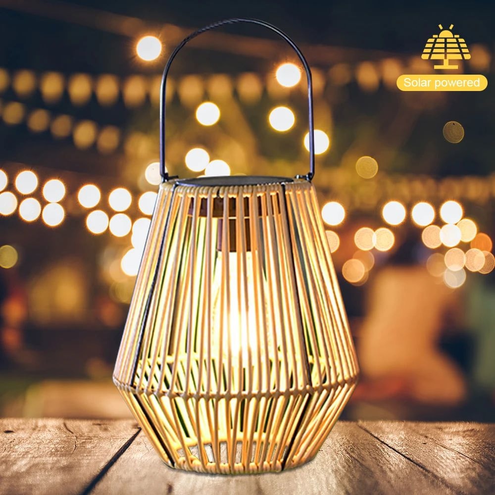Solar Rattan Outdoor Lantern With Handle Waterproof Hanging Standing Garden Light 0