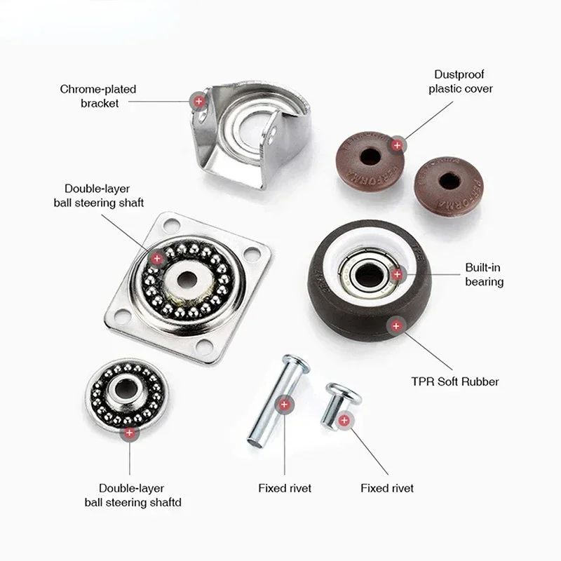 Soft Rubber Swivel Furniture Caster Wheels 4Pack Universal Rolling Casters For Furniture Carts 4