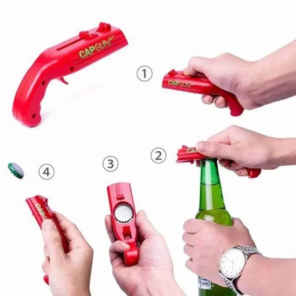 Pistol Bottle Opener Cap Launcher Fun Beer Bottle Opener With Cap Gun Action 4