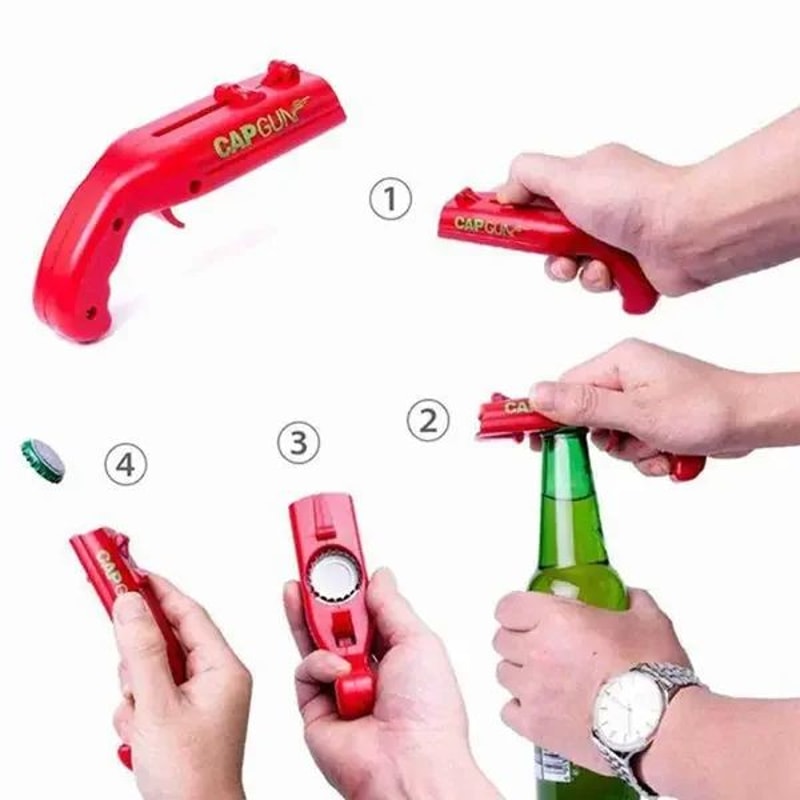 Pistol Bottle Opener Cap Launcher Fun Beer Bottle Opener With Cap Gun Action 4