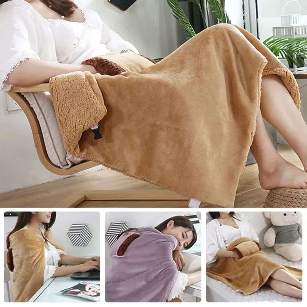 USB Rechargeable Winter Warming Flannel Electric Blanket With Pocket Portable Heated Knee Hand Wa 1