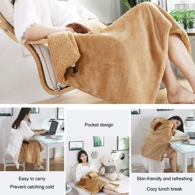 USB Rechargeable Winter Warming Flannel Electric Blanket With Pocket Portable Heated Knee Hand Wa 2