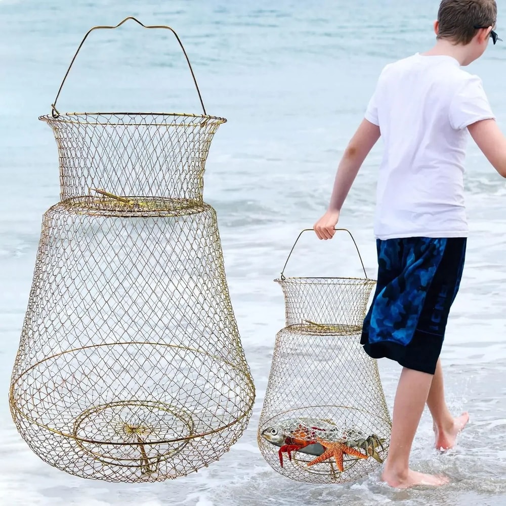 Portable Folding Steel Wire Fish Basket For Live Catch Shrimp Fishing 0