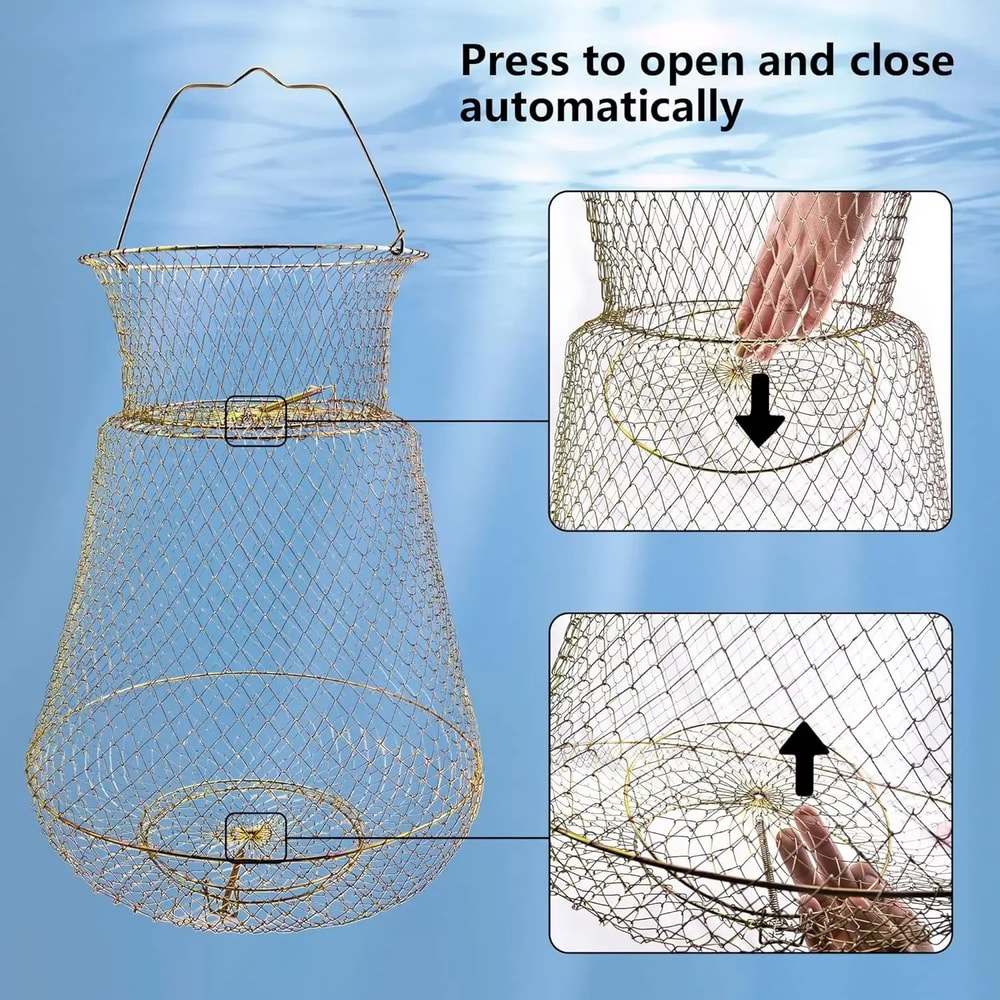 Portable Folding Steel Wire Fish Basket For Live Catch Shrimp Fishing 2