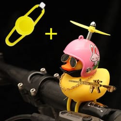 yellow rubber duck car ornament with helmet propeller – fun dashboard duck decoration & squeeze toy