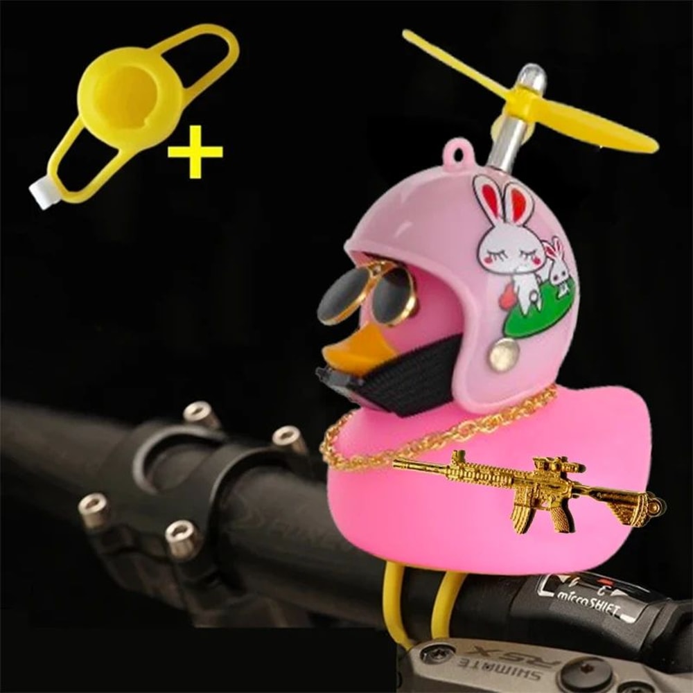 Yellow Rubber Duck Car Ornament With Helmet Propeller Fun Dashboard Duck Decoration Squeeze Toy 12