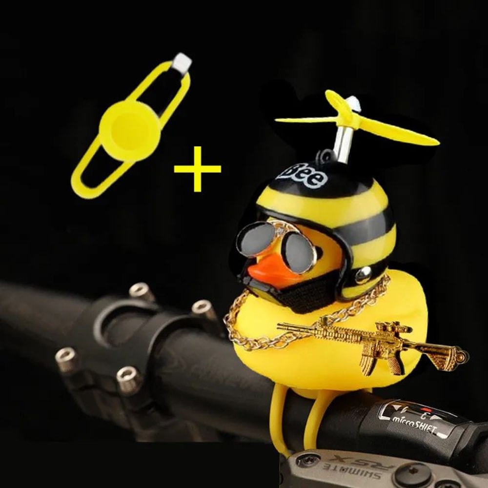 Yellow Rubber Duck Car Ornament With Helmet Propeller Fun Dashboard Duck Decoration Squeeze Toy 3