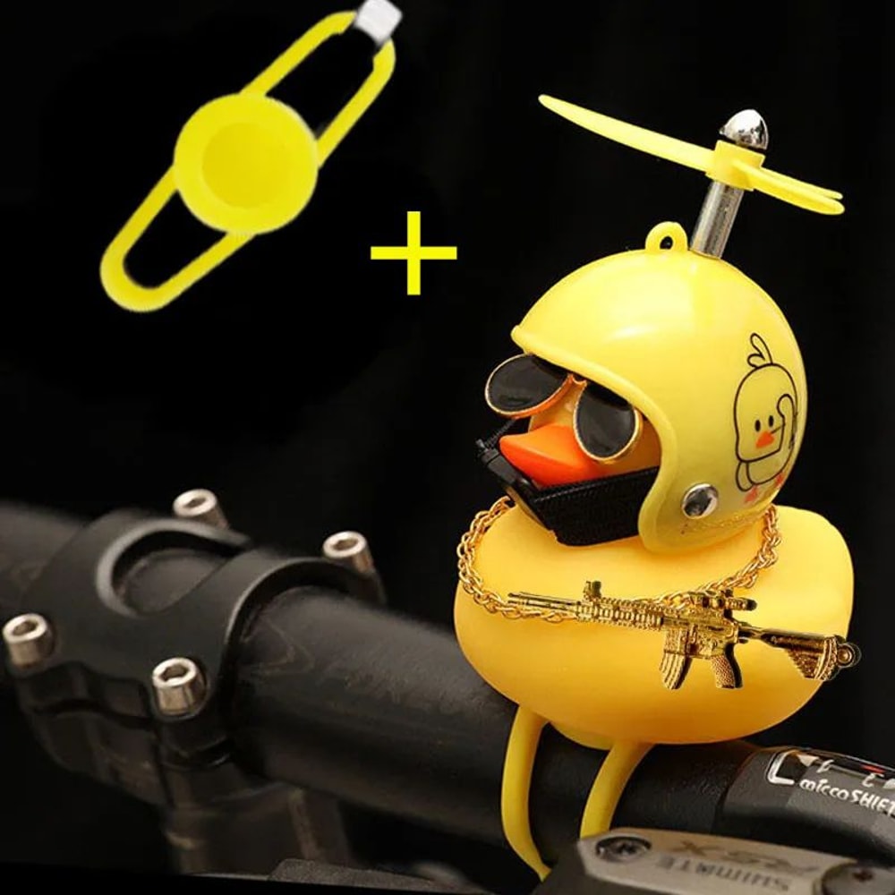 Yellow Rubber Duck Car Ornament With Helmet Propeller Fun Dashboard Duck Decoration Squeeze Toy 4