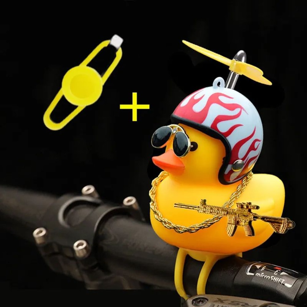 Yellow Rubber Duck Car Ornament With Helmet Propeller Fun Dashboard Duck Decoration Squeeze Toy 5