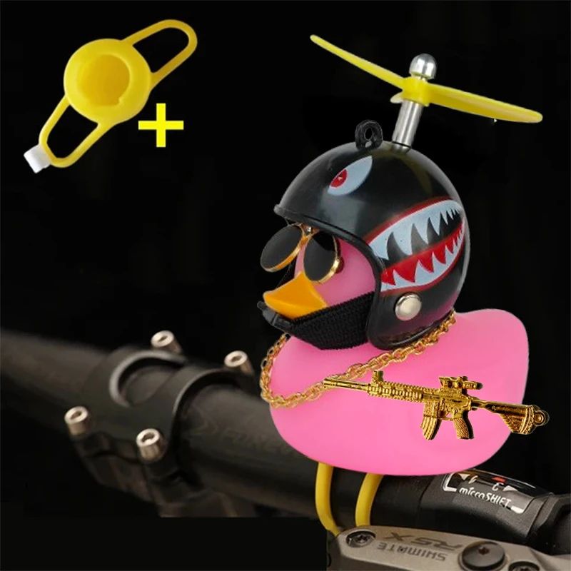 Yellow Rubber Duck Car Ornament With Helmet Propeller Fun Dashboard Duck Decoration Squeeze Toy 10