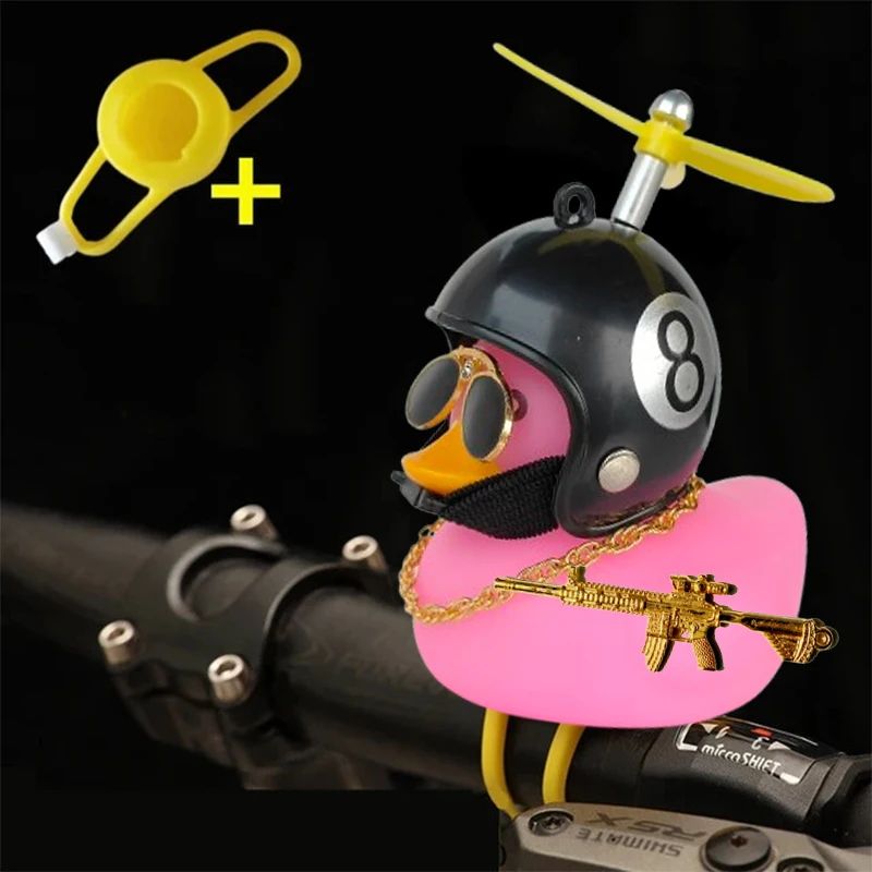Yellow Rubber Duck Car Ornament With Helmet Propeller Fun Dashboard Duck Decoration Squeeze Toy 11