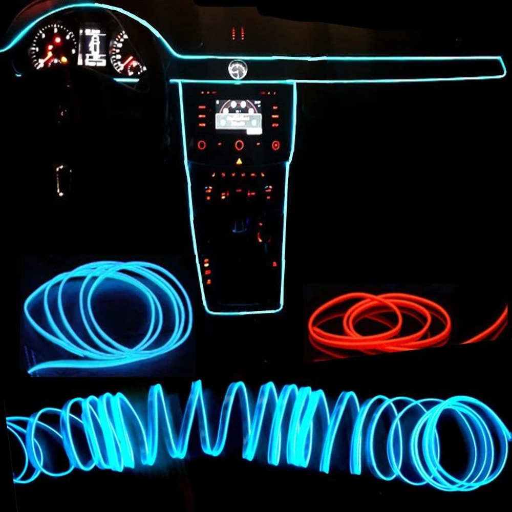 USB Neon LED Car Interior Light Strip Flexible Ambient Lighting 5