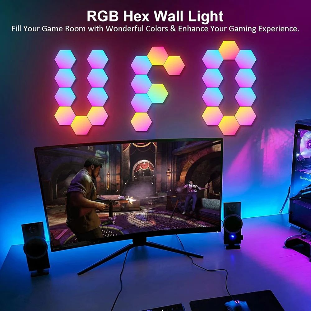 RGB Hexagon LED Wall Lights With Bluetooth App Control 1