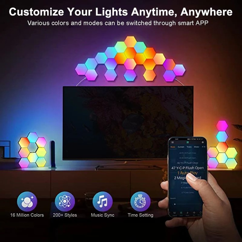 RGB Hexagon LED Wall Lights With Bluetooth App Control 2