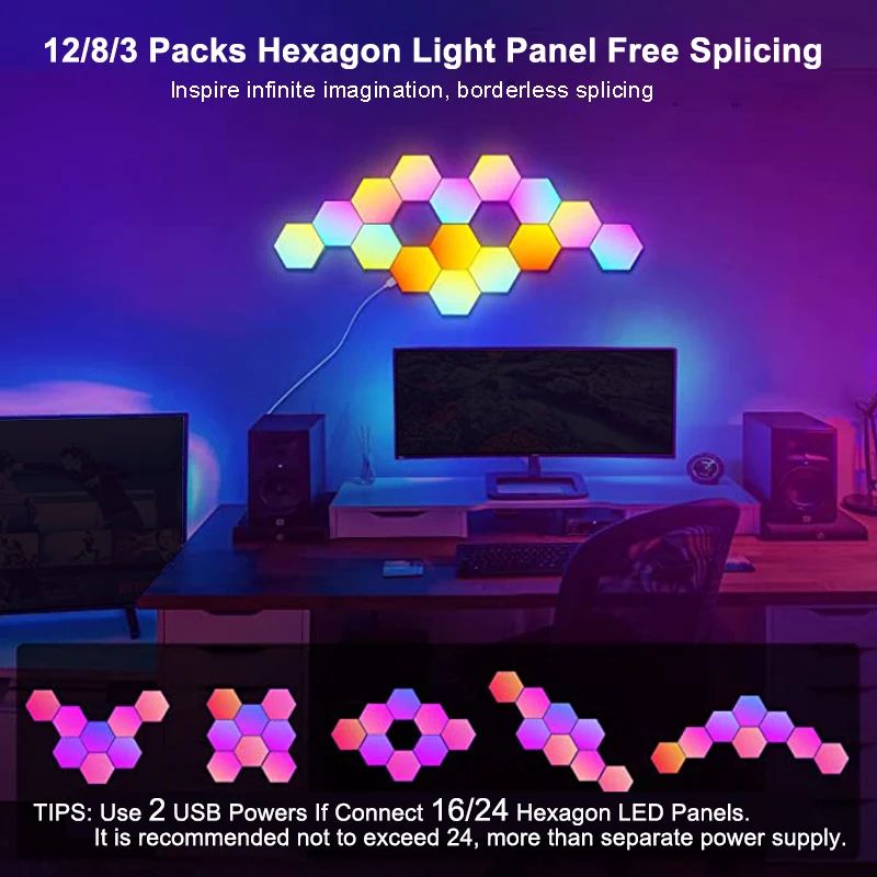 RGB Hexagon LED Wall Lights With Bluetooth App Control 4