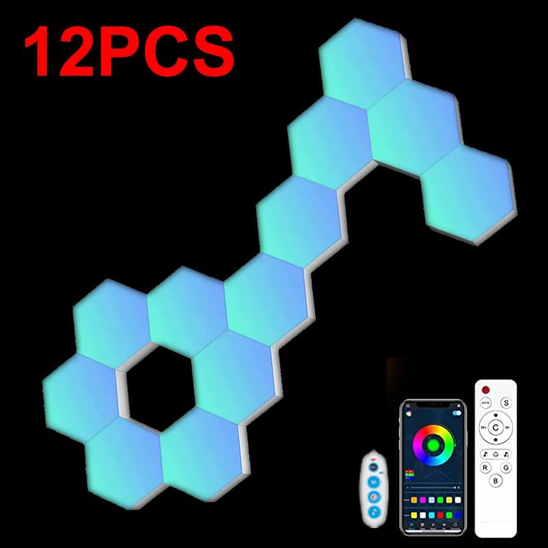 RGB Hexagon LED Wall Lights With Bluetooth App Control 7
