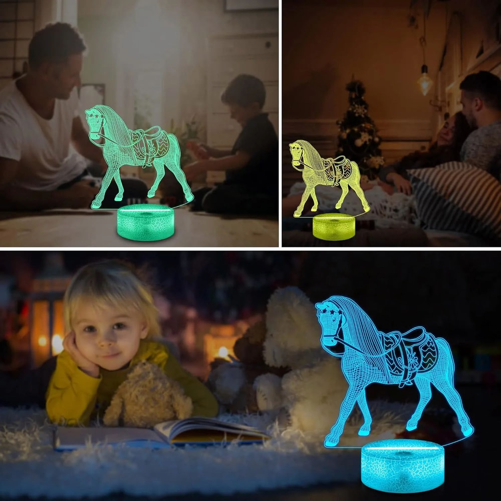 3D Horse Night Light Lamp For Kids Home Decor Zodiac Horse LED Bedside Lamp 2