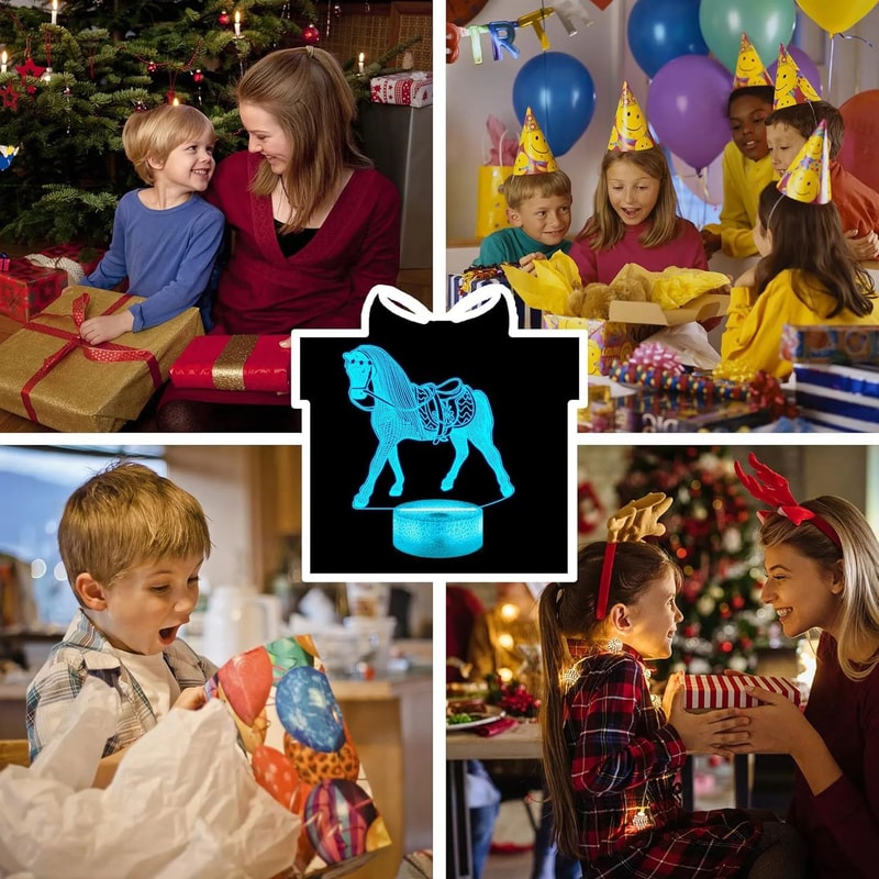 3D Horse Night Light Lamp For Kids Home Decor Zodiac Horse LED Bedside Lamp 4