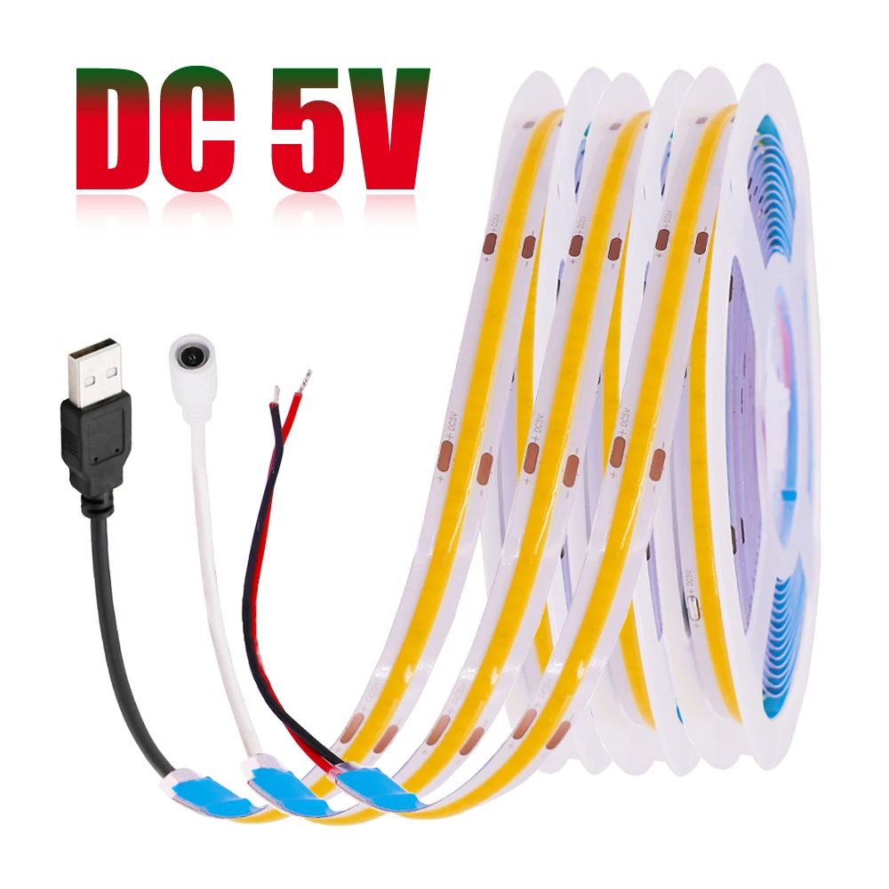 USB COB LED Strip Light 5V HighDensity Flexible Tape For Ambient Decor Lighting 0