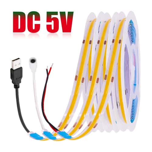 USB COB LED Strip Light 5V High-Density Flexible Tape for Ambient Decor Lighting